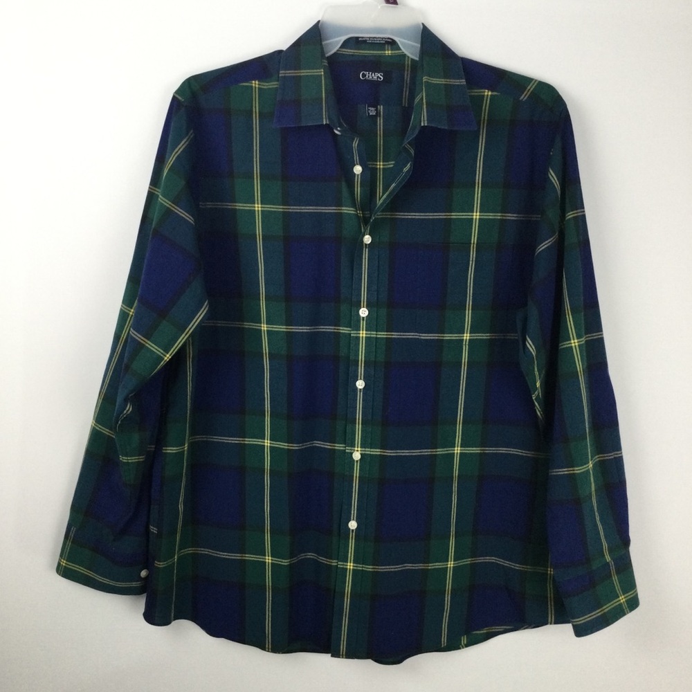 Chaps Men's Blue and Green Plaid Button Down Shirt size‎ 17-17.5   34/35